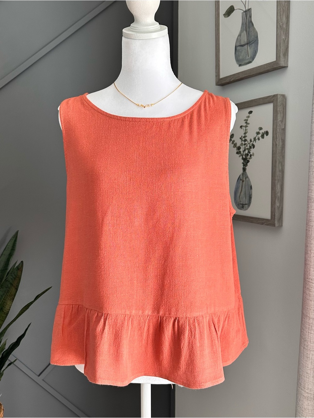Bohemian Rust-Orange Linen-Blend Top and Pants Set Size Large - Picture 3 of 8